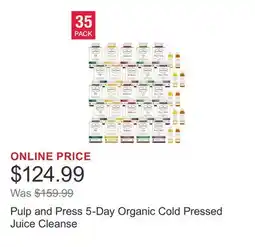 Costco Pulp and Press 5-Day Organic Cold Pressed Juice Cleanse offer