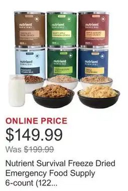 Costco Nutrient Survival Freeze Dried Emergency Food Supply 6-count (122 Total Servings) offer