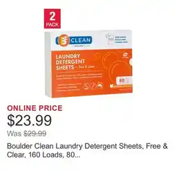 Costco Boulder Clean Laundry Detergent Sheets, Free & Clear, 160 Loads, 80 Sheets offer