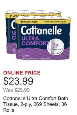 Costco Cottonelle Ultra Comfort Bath Tissue, 2-ply, 269 Sheets, 36 Rolls offer