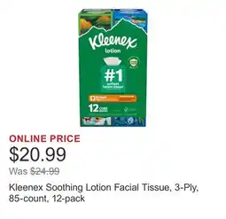 Costco Kleenex Soothing Lotion Facial Tissue, 3-Ply, 85-count, 12-pack offer