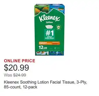 Costco Kleenex Soothing Lotion Facial Tissue, 3-Ply, 85-count, 12-pack offer