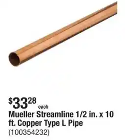 The Home Depot Mueller Streamline 1/2 in. x 10 ft. Copper Type L Pipe offer