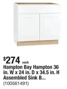 The Home Depot Hampton Bay Hampton 36 in. W x 24 in. D x 34.5 in. H Assembled Sink B... offer
