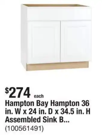 The Home Depot Hampton Bay Hampton 36 in. W x 24 in. D x 34.5 in. H Assembled Sink B... offer