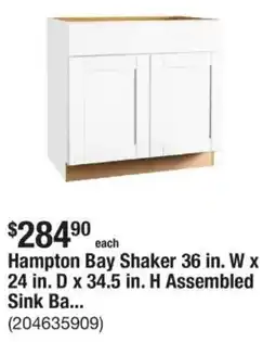The Home Depot Hampton Bay Shaker 36 in. W x 24 in. D x 34.5 in. H Assembled Sink Ba... offer