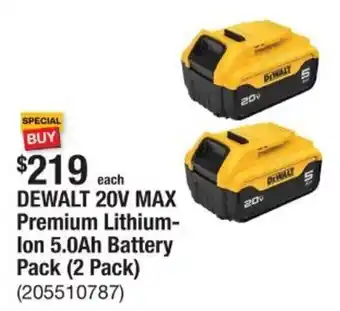 The Home Depot DEWALT 20V MAX Premium Lithium- Ion 5.0Ah Battery Pack offer