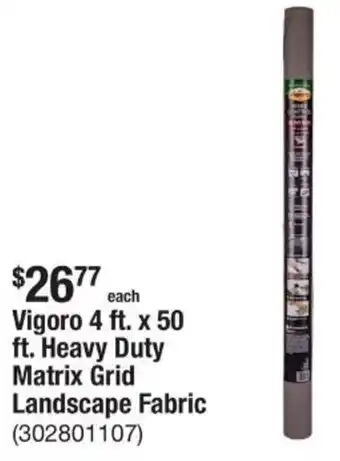 The Home Depot Vigoro 4 ft. x 50 ft. Heavy Duty Matrix Grid Landscape Fabric offer