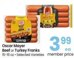 Albertsons Oscar mayer beef or turkey franks offer