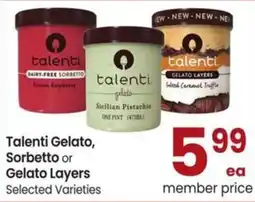 Albertsons Talenti gelato, sorbetto or gelato layers offer