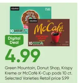 Stater Bros Green Mountain, Donut Shop, Krispy Kreme or McCafé K-Cup pods offer