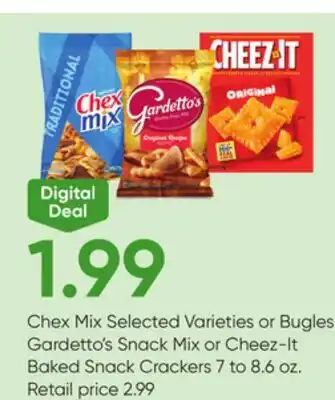Stater Bros Chex Mix Selected Varieties or Bugles, Gardetto's Snack Mix or Cheez-It Baked Snack Crackers offer