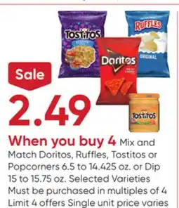 Stater Bros Doritos, Ruffles, Tostitos or Popcorners 6.5 to 14.425 oz. or Dip 15 to 15.75 oz offer