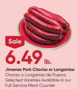 Stater Bros Jimenez Pork Chorizo or Longaniza offer