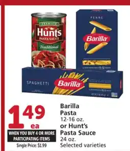 Vons Barilla Pasta 12-16 oz. or Hunt's Pasta Sauce 24 oz offer