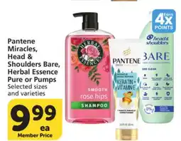 Vons Pantene Miracles, Head & Shoulders Bare, Herbal Essence Pure or Pumps offer