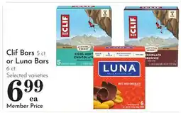 Pavilions Clif Bars 5 ct. or Luna Bars 6 ct offer
