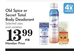 Pavilions Old Spice or Secret Total Body Deodorant offer