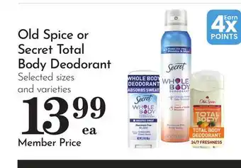 Pavilions Old Spice or Secret Total Body Deodorant offer