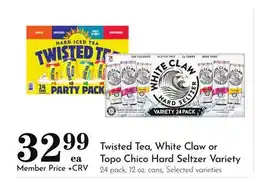 Pavilions Twisted Tea, White Claw or Topo Chico Hard Seltzer Variety offer