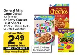 Albertsons General Mills Large Cereal 12-16.8 oz. or Betty Crocker Fruit Snacks 12-22 ct. Value Packs offer