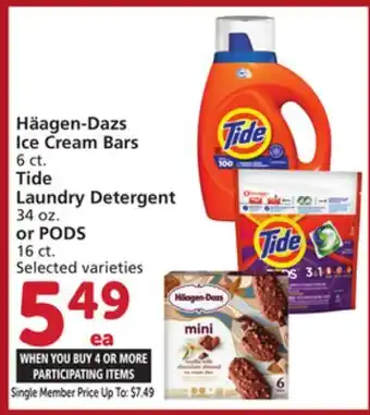 Albertsons Häagen-Dazs Ice Cream Bars 6 ct. Tide Laundry Detergent 34 oz. or PODS 16 ct offer