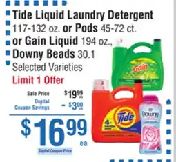 Smart & Final Tide Liquid Laundry Detergent or Pods or Gain Liquid, Downy Beads offer