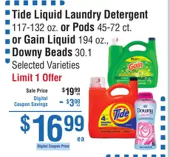 Smart & Final Tide Liquid Laundry Detergent or Pods or Gain Liquid, Downy Beads offer