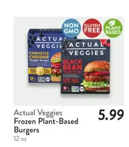 Fresh Thyme Actual Veggies Frozen Plant-Based Burgers offer