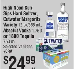 Smart & Final High Noon Sun Sips Hard Seltzer, Cutwater Margarita Variety 1, Absolut Vodka or 1800 Tequila offer