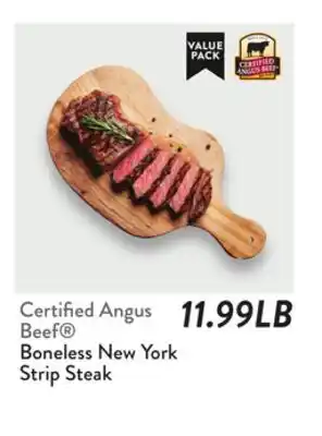 Fresh Thyme Certified Angus Beef Boneless New York Strip Steak offer