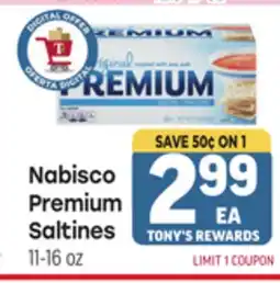 Tony’s Fresh Market Nabisco Premium Saltines offer