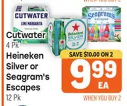 Tony’s Fresh Market Cutwater 4 Pk Heineken Silver or Seagram's Escapes, 12 Pk offer