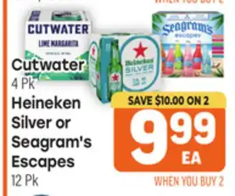 Tony’s Fresh Market Cutwater 4 Pk Heineken Silver or Seagram's Escapes, 12 Pk offer