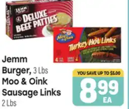 Tony’s Fresh Market Jemm Burger 3 Lbs, Moo & Oink Sausage Links 2 Lbs offer