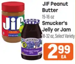 Tony’s Fresh Market JIF Peanut Butter 15-16 oz Smucker's Jelly or Jam offer