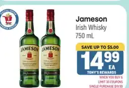 Tony’s Fresh Market Jameson Irish Whisky offer
