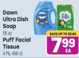 Tony’s Fresh Market Dawn Ultra Dish Soap 56 oz Puff Facial Tissue 4 Pk, 496 ct offer