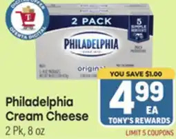 Tony’s Fresh Market Philadelphia Cream Cheese offer