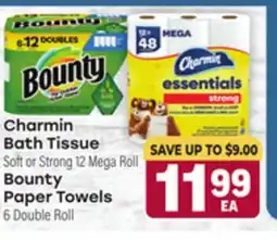 Tony’s Fresh Market Charmin Bath Tissue Soft or Strong 12 Mega Roll, Bounty Paper Towels 6 Double Roll offer