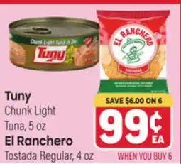 Tony’s Fresh Market Tuny Chunk Light Tuna, 5 oz El Ranchero Tostada Regular, 4 oz offer
