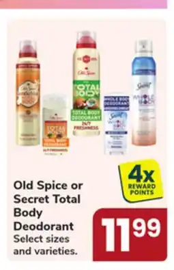 Jewel-Osco Old Spice or Secret Total Body Deodorant offer