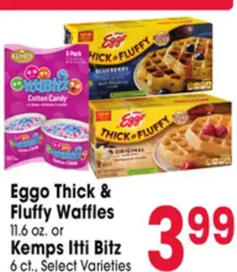 Jewel-Osco Eggo Thick & Fluffy Waffles 11.6 oz. or Kemps Itti Bitz ct offer