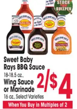 Jewel-Osco Sweet Baby Rays BBQ Sauce 18-18.5 oz Wing Sauce Marinade 16 oz offer