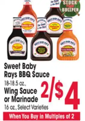Jewel-Osco Sweet Baby Rays BBQ Sauce 18-18.5 oz Wing Sauce Marinade 16 oz offer