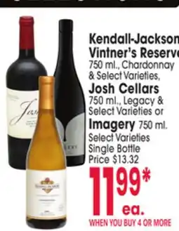 Jewel-Osco 750 ml. & Select Varieties, Josh Cellars 750 ml., Legacy Varieties or Imagery Imagery offer