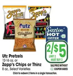 Jewel-Osco Utz Pretzels 12-16 oz. or Zapp's Chips or Thinz 8 oz offer