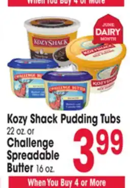 Jewel-Osco Kozy Shack Pudding Tubs 22 oz. or Challenge Spreadable Butter 16 oz offer