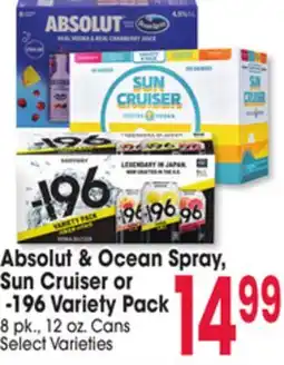 Jewel-Osco Absolut & Ocean Spray, Sun Cruiser or -196 Variety Pack offer