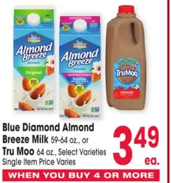 Jewel-Osco Blue Diamond Almond Breeze Milk 59-64 oz., or Tru Moo 64 oz offer